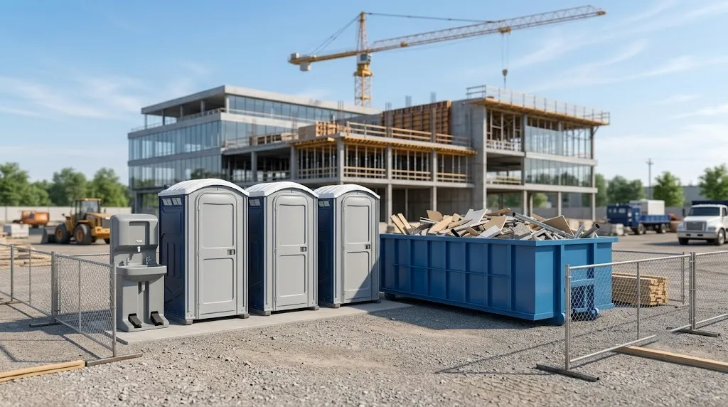 Portable restrooms serving an active construction site