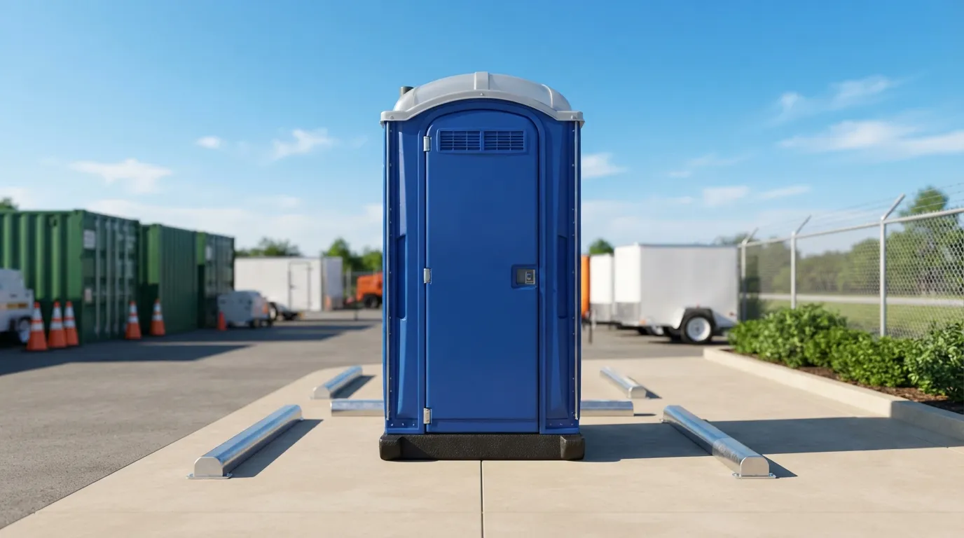 Clean portable restroom units positioned on a prepared site