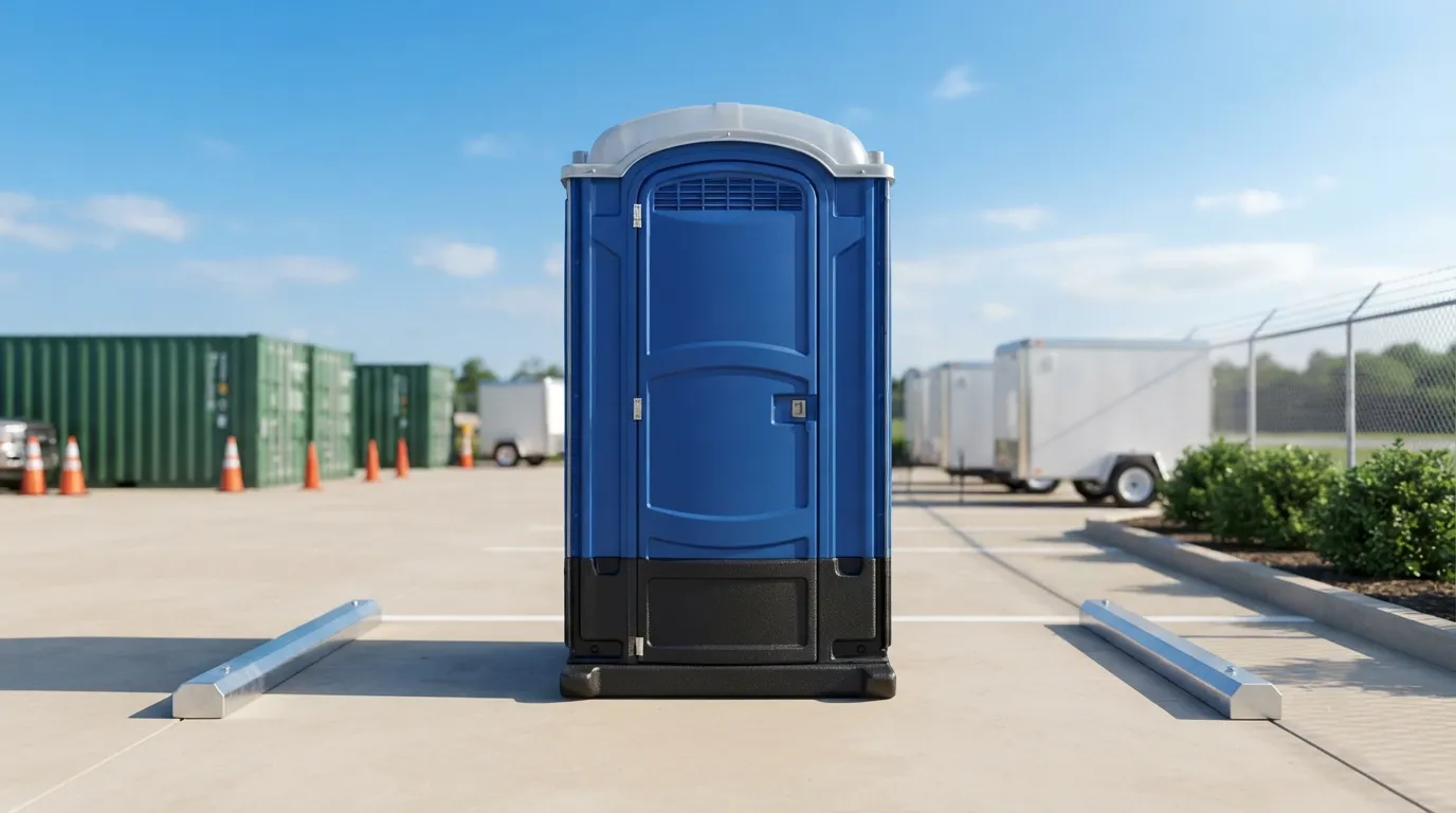 Standard portable restroom unit on a job site